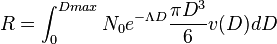 R = \int_{0}^{Dmax} N_0 e^{-\Lambda D}{\pi D^3 \over 6} v(D)dD 