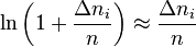  \ln \left(1 + \frac{\Delta n_i}{n} \right) \approx \frac{\Delta n_i}{n} 