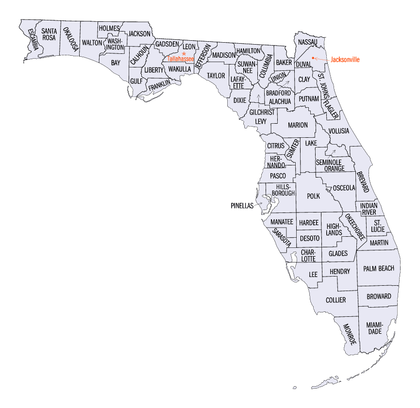  Carte des comtés de Floride.