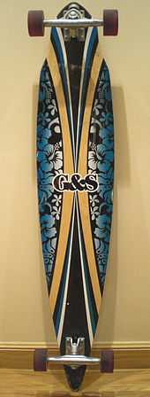 Longskate à motifs bleus et de forme effilée.