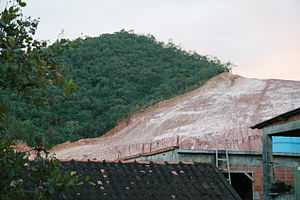 Déforestation de la forêt humide à Rio de Janeiro pour l'extraction d'argile pour le Génie civil.