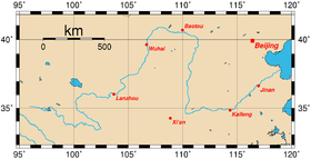 Carte du cours du fleuve Jaune.