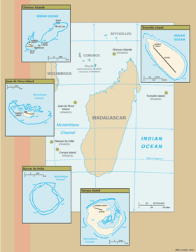 Carte des îles Éparses de l'océan Indien.