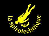 logo de la Spirotechnique, représentant un plongeur en jaune sur un fond noir