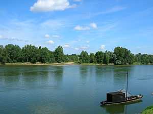 Une gabare sur la Loire à Bréhémont.