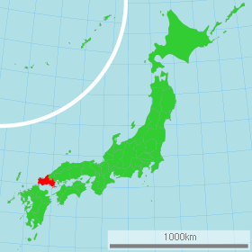 Carte du Japon avec la Préfecture de Yamaguchi mise en évidence