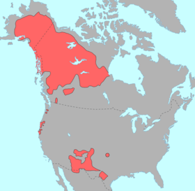 Distribution précolombienne des langues na-dené (en rouge)