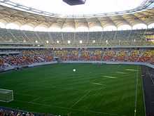 Vue d'un stade de football depuis les tribunes