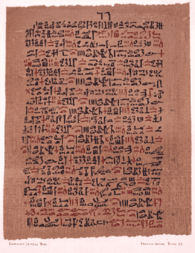 feuille de papyrus couverte d'inscriptions