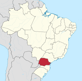 Carte de l'État du Paraná (en rouge) à l'intérieur du Brésil