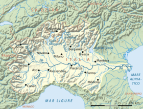 Carte du bassin hydrographique du Pô.