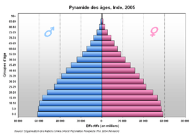 Pyramide des âges de l'Inde en 2005.