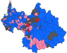 Carte des communes de la Savoie par candidat arrivé en tête lors du premier tour des élections présidentielles de 2012