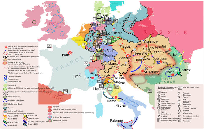 Carte de l'Europe faisant la synthèse des différents événements