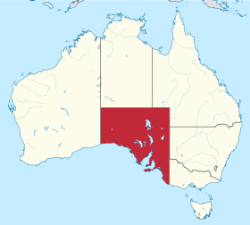 Localisation de l'Australie-Méridionale (en rouge) à l'intérieur de l'Australie