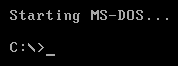 Fragment de l'interface graphique de MS-DOS.L'invite de commande indique que le répertoire courant est C:\.