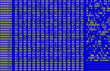 Du code hexadécimal en jaune sur fond bleu