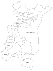 Limites des communes composant Strasbourg Eurométropole.