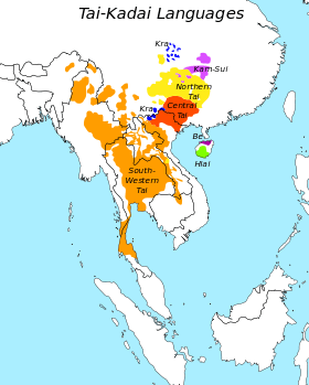 Répartition des différentes branches de la famille linguistique tai-kadai.