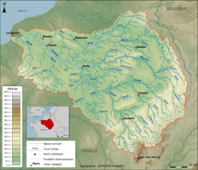 Carte topographique du bassin de la Seine.