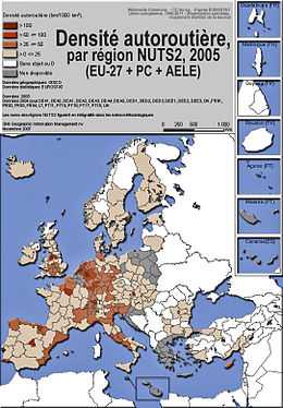 Carte de la densité autoroutière en Europe