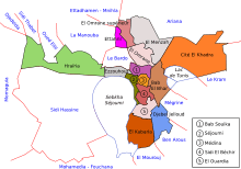 Carte des arrondissements de Tunis.