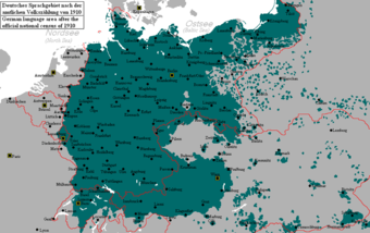 Carte de l'Europe de 1910 où apparaissent en couleur l'Allemagne, l'Autriche et de nombreuses zones éparpillées dans la région.