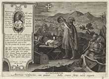 Gravure d'environ 1600 qui montre Vespucci observant la Croix du Sud