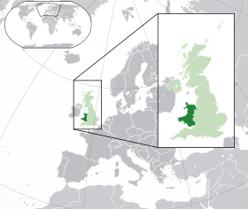 Localisation du pays de Galles en Europe