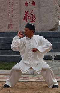 Wu Lianzhi dans la position du Liangyiding, typique du baji quan