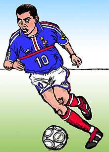 dessin en couleur d'un joueur de football portant le maillot de l'équipe de France